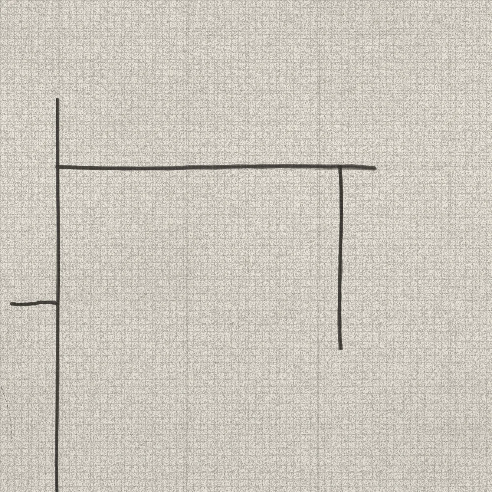 Detail of the red rectangle against the gesso ground.