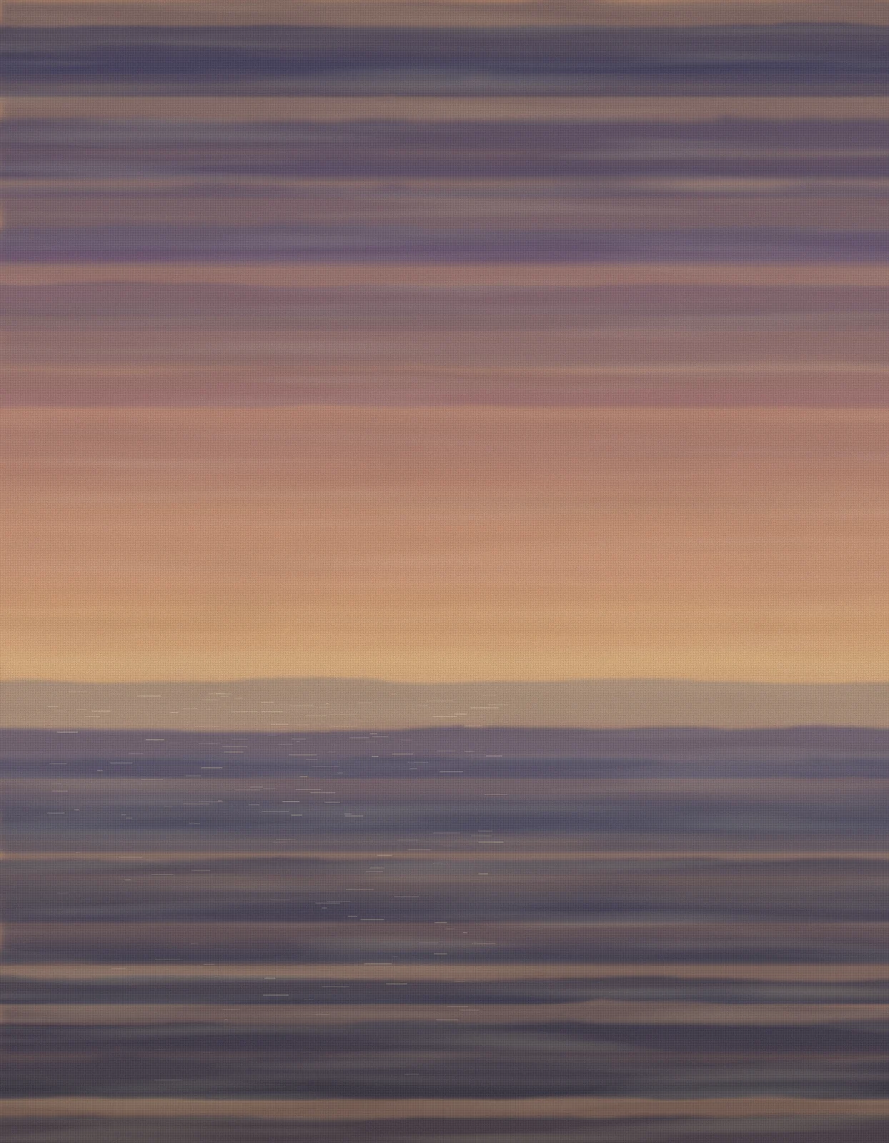 Horizontal bands of sunset colour — siena, rose and deep indigo — like a sea horizon at dusk, in veiled acrylic glazes.