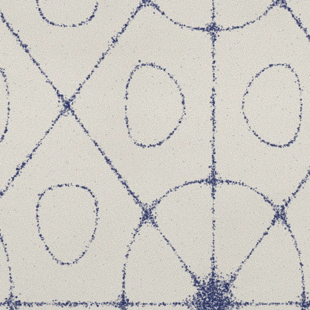 Detail of two ring systems overlapping near the centre of the sheet.