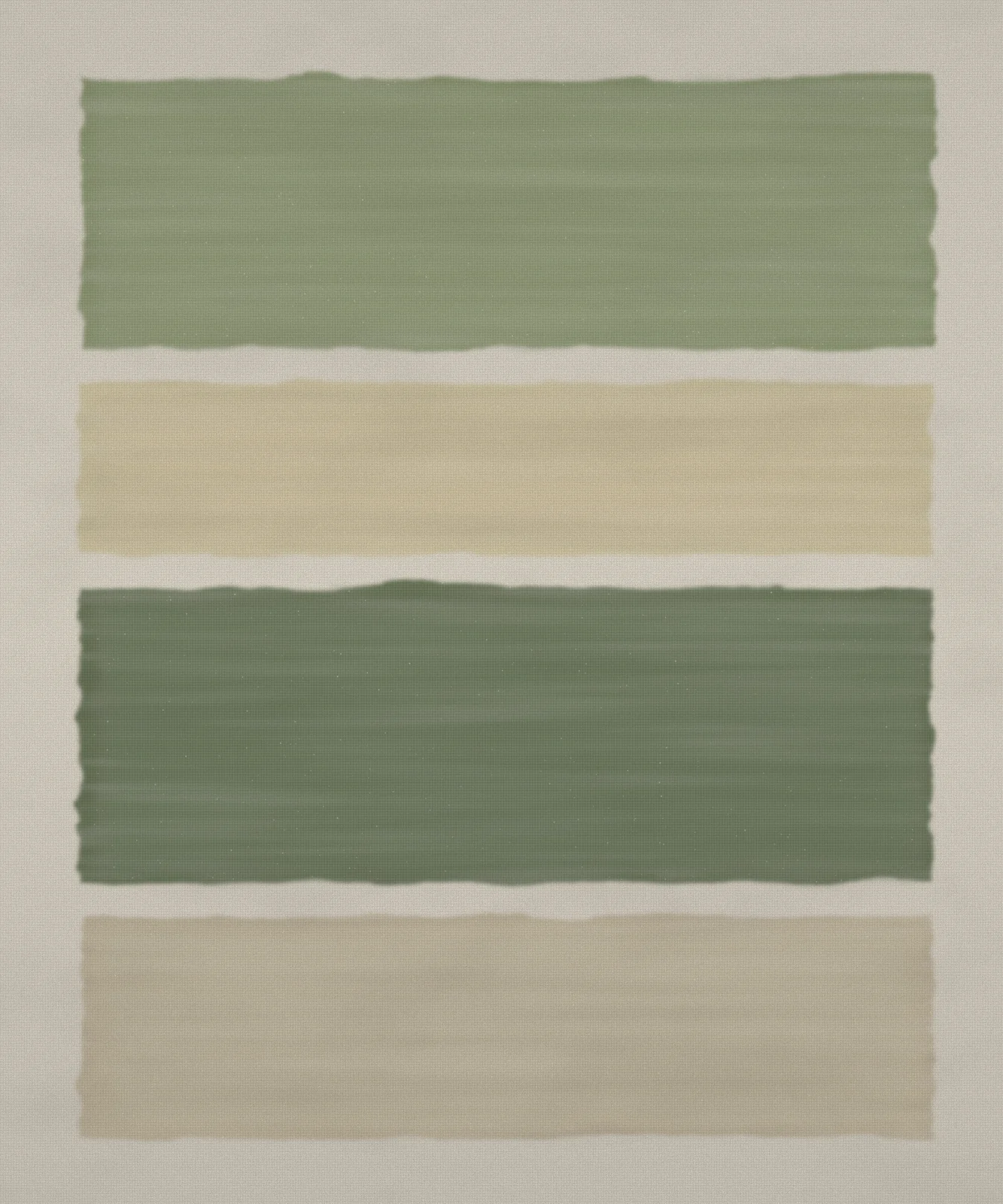 Stacked horizontal fields of sage green, sand and warm white, soft blurred edges, on raw linen.